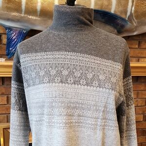 Lands End Nordic Fair Isle Grey 100% Cotton Base Layer Ski Winter Sports Hiking